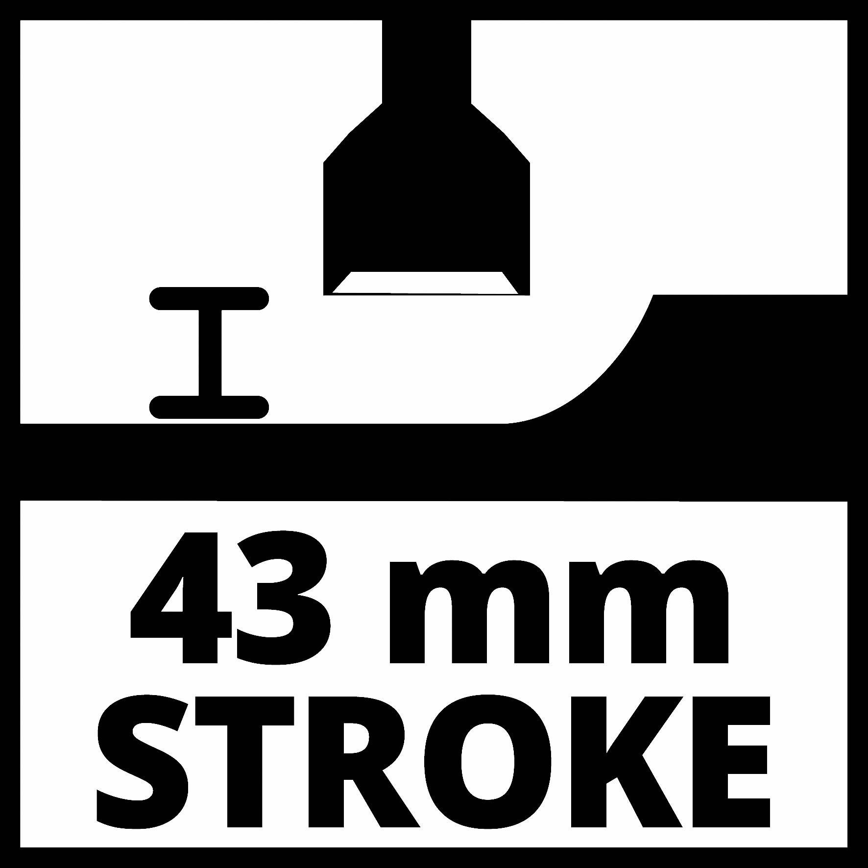 'Simbol za mehanički postupak sa pritisnutim žigom iznad I-nosača. Tekst: 43 mm hod.'