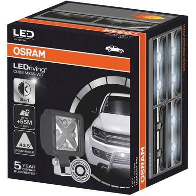 Ambalaža OSRAM LED-svjetla za vozilo s prikazom vozila, informacijama o proizvodu i isticanjima poput '5 godina jamstva'.