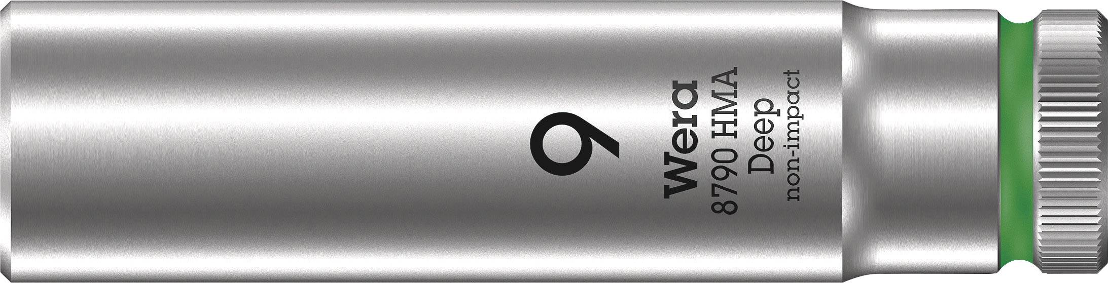 Metalna nasadna čahura s natpisom '9 Wera 8790 HMA Deep non-impact', zeleno označena, pogodna za duboke vijke.