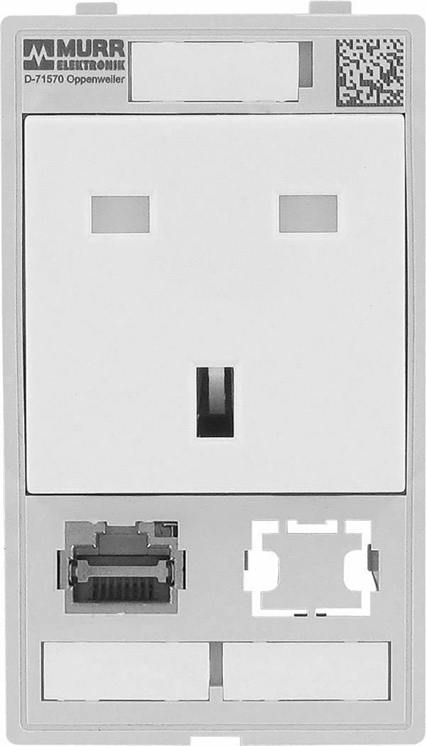 Utičnica modula tvrtke Murr Elektronik s RJ45 i optičkim portom. Podaci o proizvođaču i lokaciji gore lijevo.