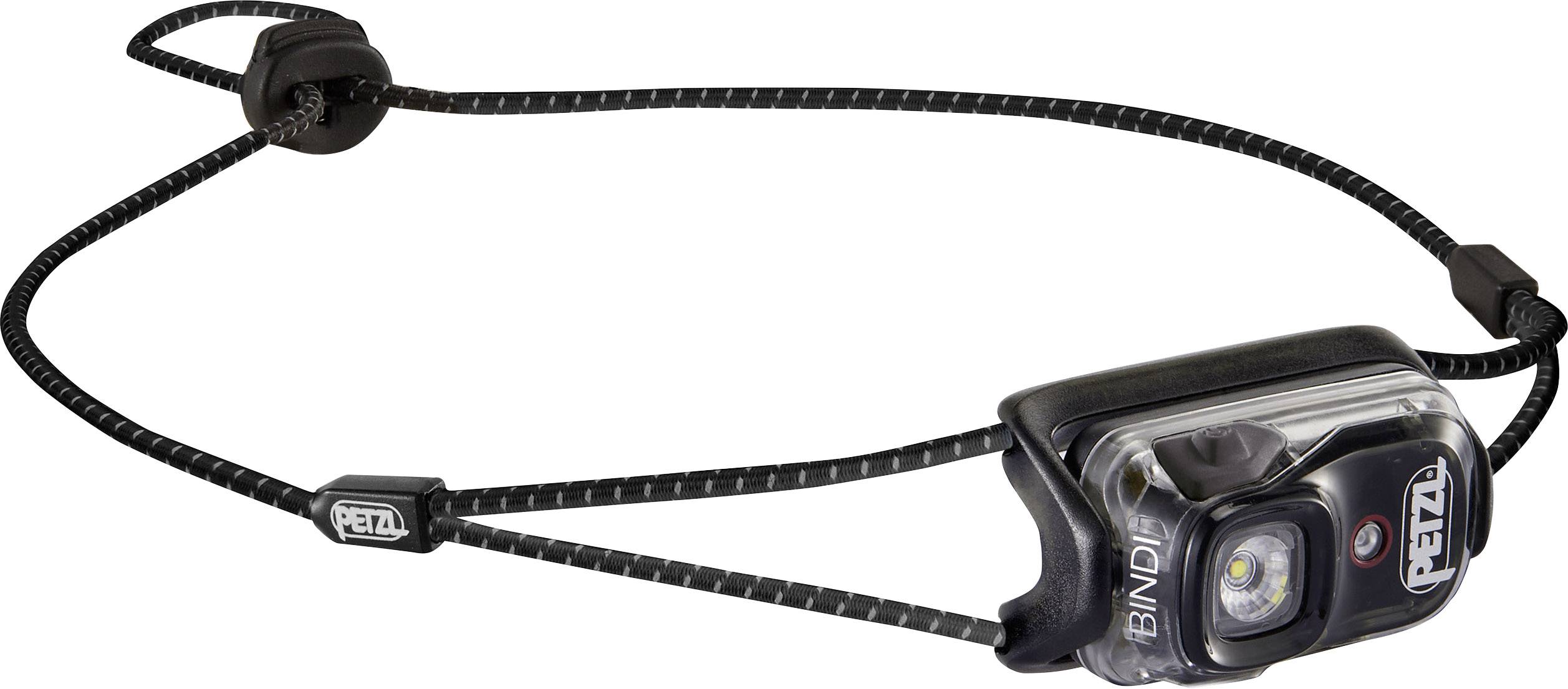 Crna čeona lampa s elastičnom trakom i natpisom 'Bindi', pogodna za aktivnosti na otvorenom ili noćno trčanje.