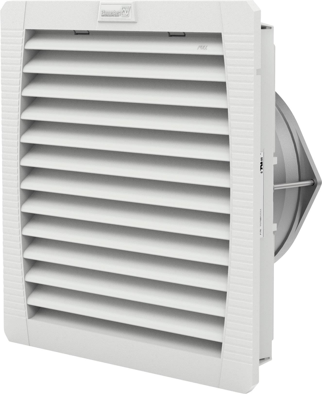 Siva ventilacijska rešetka s horizontalnim lamelama ugrađena u kvadratni okvir.