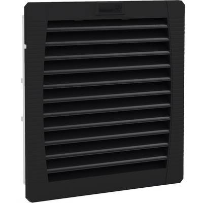 Crni ventilacijski rešetka pravokutnog oblika s horizontalnim lamelama za ventilaciju ili hlađenje u tehničkim sustavima.