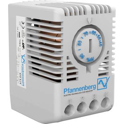Sivo-bijeli regulator ventilatora marke Pfannenberg s prikazom temperature i okretnim kotačićem za industrijske primjene.