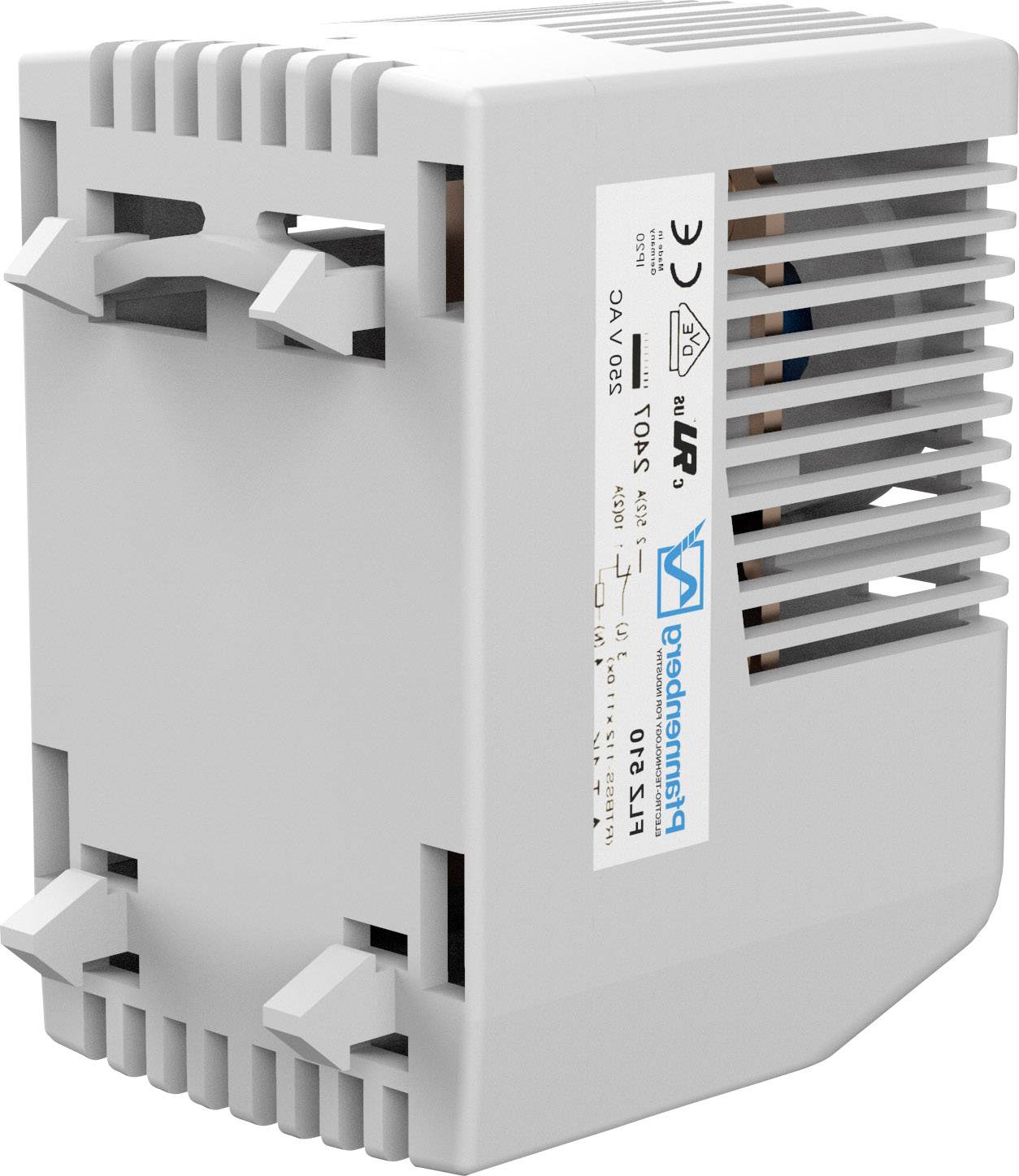 Sivi mrežni adapter s ventilacijskim otvorima. Naljepnica uređaja prikazuje model i električne specifikacije.