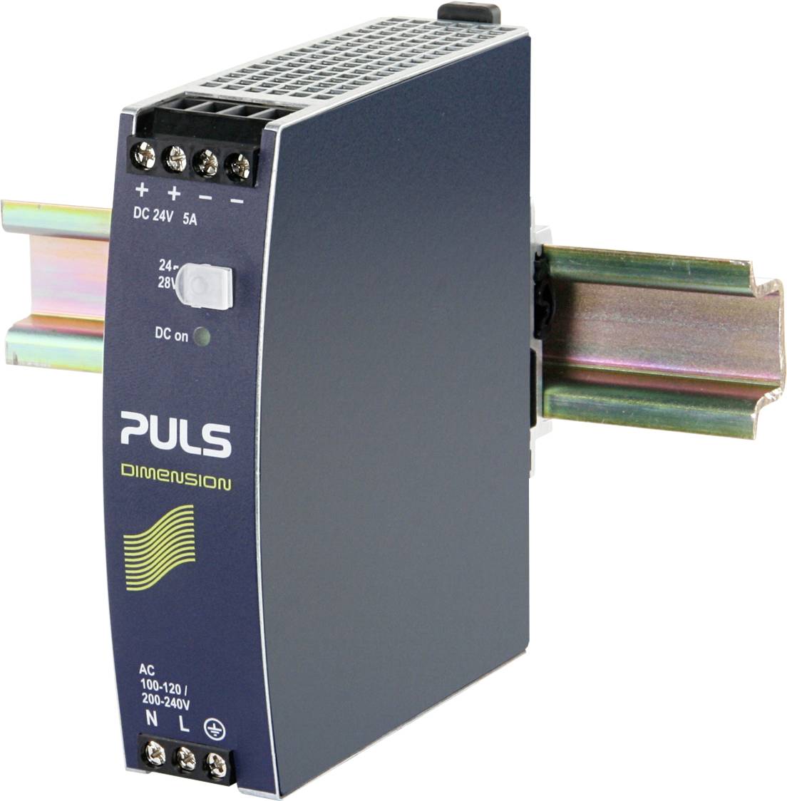 'PULS Dimension' napajanje za ugradnju na DIN šinu, 24V izlaz, 5A struja. Primjena u industrijskim primjenama.