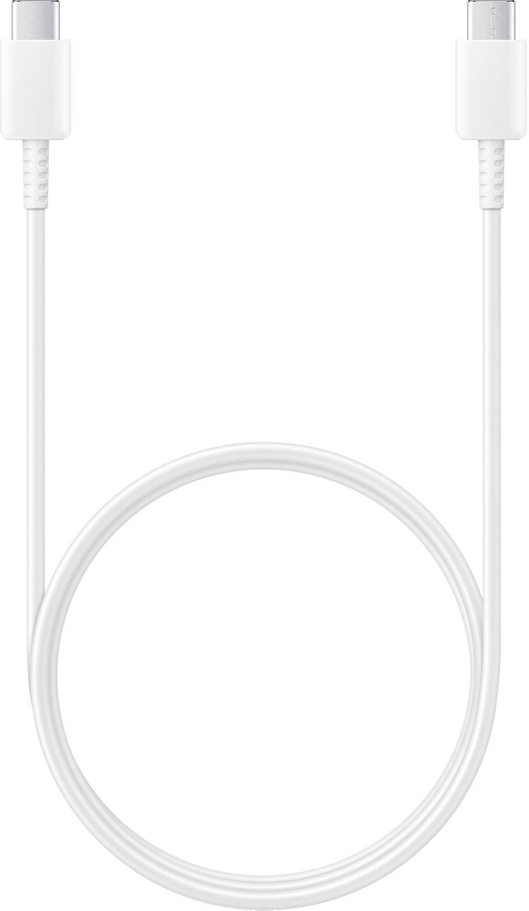 Bijeli USB-C kabel sa priključcima na oba kraja, namotан u obliku petlje.