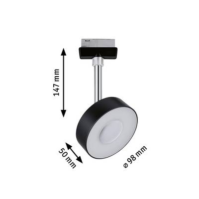 Stropna lampa s podesivim, okruglim sjenilom, crna, dimenzije: promjer 98 mm, visina 147 mm, dubina 50 mm.