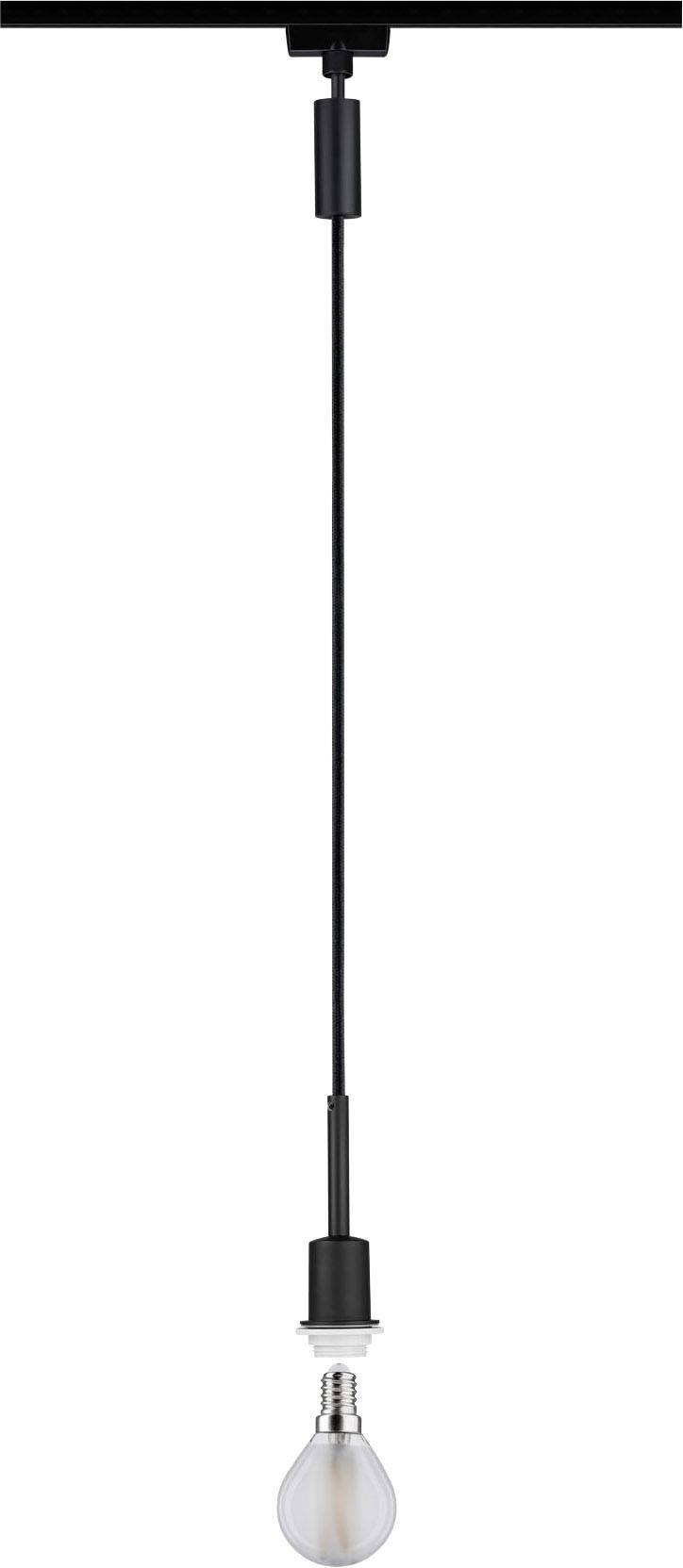 Crna viseća lampa sa vidljivom žaruljom visi sa stropa. Modernog i minimalističkog dizajna.