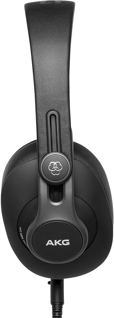 Crni over-ear slušalice s AKG logotipom i kabelom, pogodni za glazbenu produkciju ili Hi-Fi audio iskustvo.