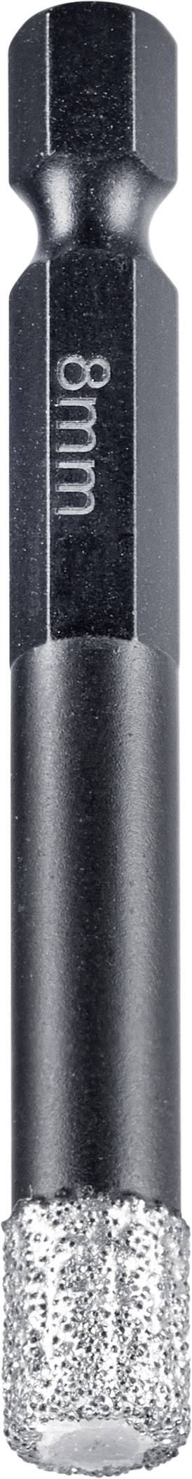 Crni šesterokutni dijamantni svrdlo promjera 8 mm, pogodan za precizno bušenje tvrdih materijala.