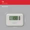 Pravokutni termostat tvrtke Honeywell Home prikazuje 21,0 °C na digitalnom zaslonu. Dimenzije: Š136 mm, V97 mm, D26 mm.