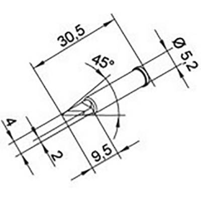 Tehnički nacrt cilindričnog dijela s označenim dimenzijama: duljina 30,5 mm, promjer 52 mm, kut 45 stupnjeva.