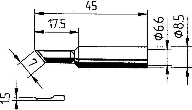 Tehnički nacrt dijela s dimenzijama: 45 mm, 17,5 mm, promjer 6,6 mm i 8,5 mm. Kosa stranica označena brojem '7'.