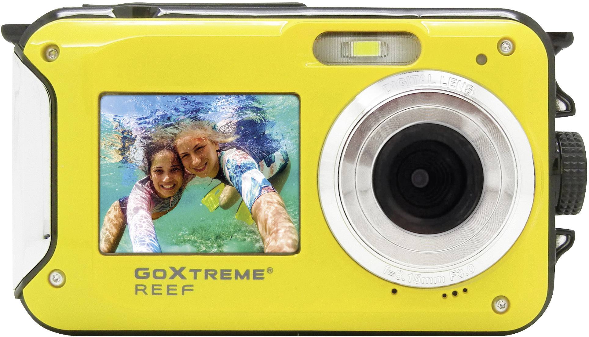GoXtreme Reef Yellow Digitale camera 24 Mpix Geel Full-HD video-opname, Waterdicht tot 3 m, Onderwatercamera, Schokbestendig, Met ingebouwde flitser