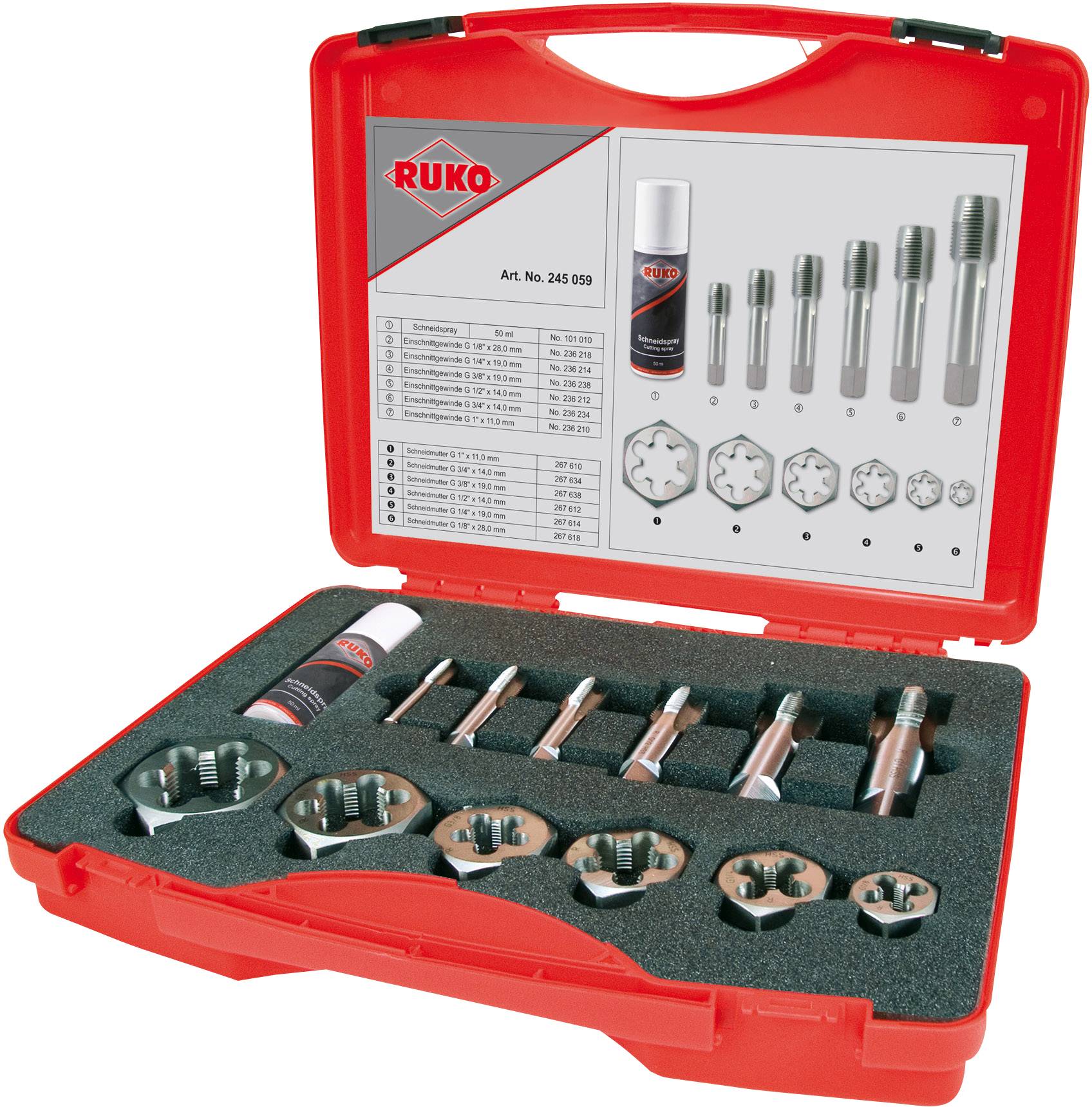 RUKO 245059 Machinetapboorset 13-delig G (BSP) 1/8, 3/8, 1/2, 3/4, 1 Rechtssnijdend DIN 5157 HSS 1 set(s)