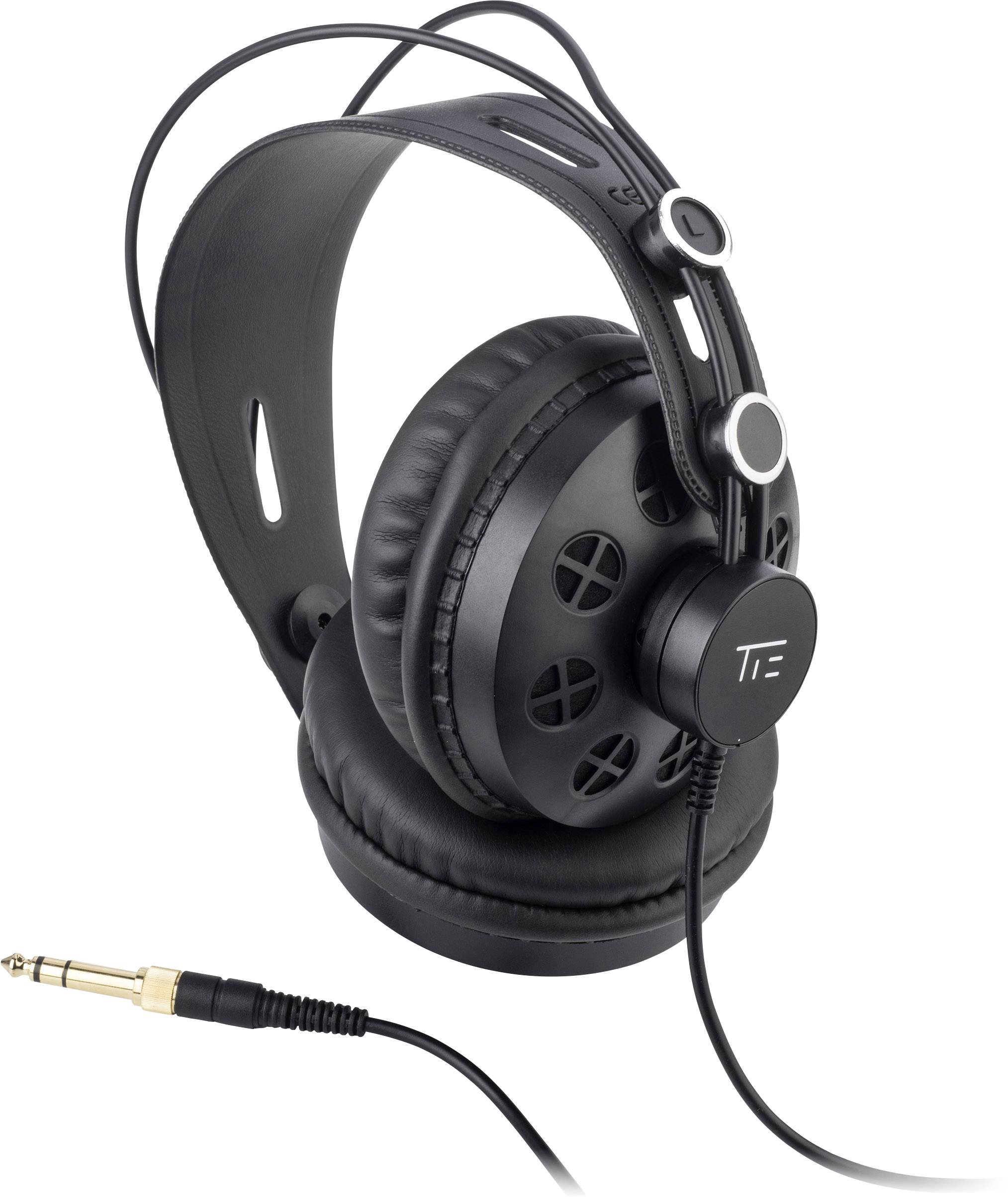 Crni over-ear slušalice s umetnutim jastučićima za uši i kabelskim priključkom, pogodni za profesionalnu audio opremu.