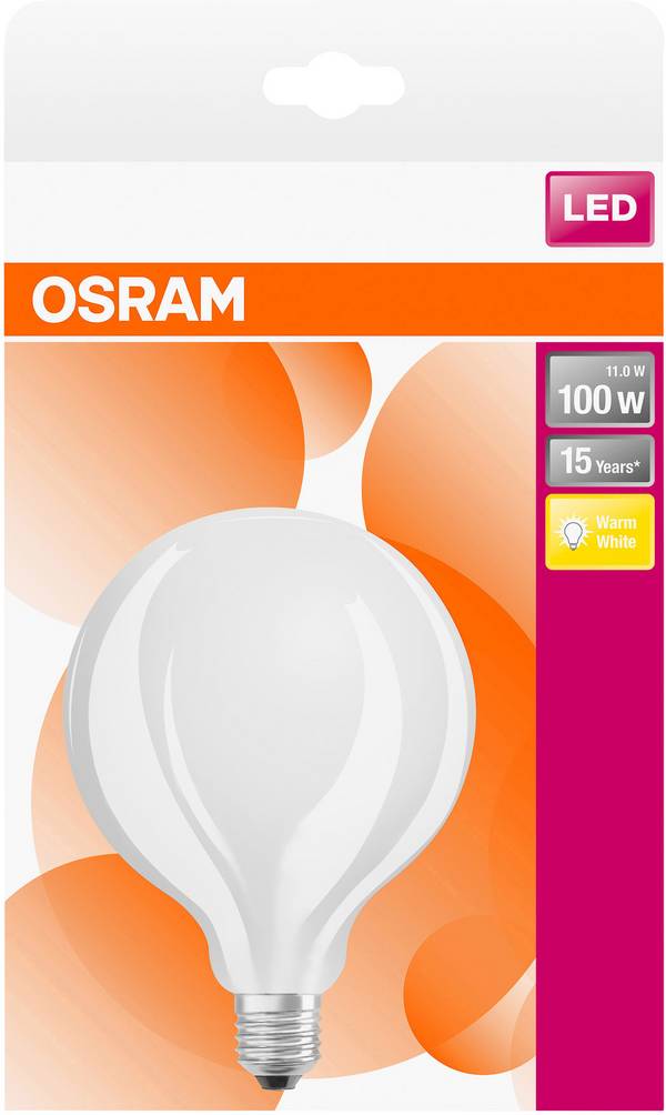 OSRAM HOMELIGHTING 4058075269880 LED Energetska učinkovitost 2021 D (A - G) E27 okrugla  11 W = 100 W toplo bijela (Ø x D) 124.0 mm x 168.0 mm  1 St.