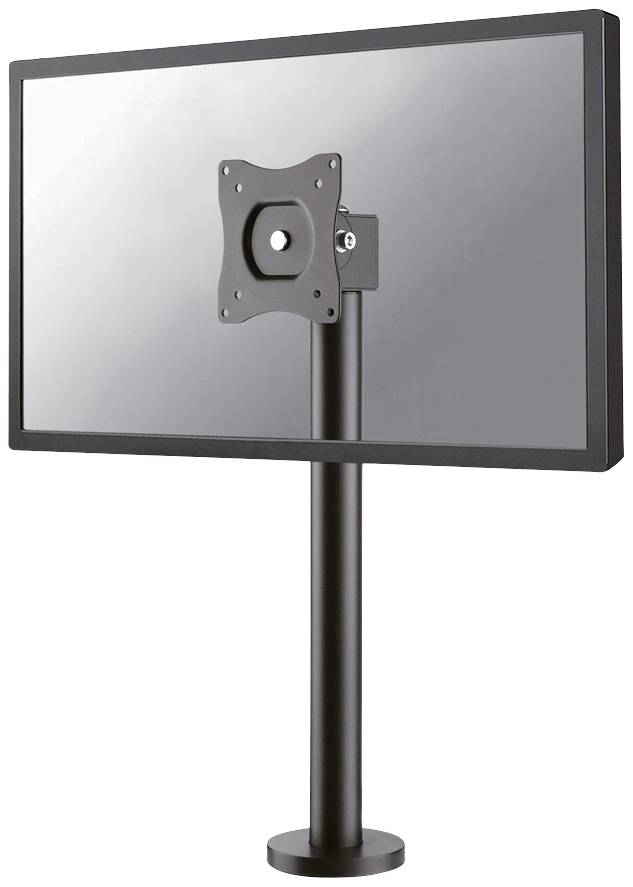 Nosač monitora s jednim ekranom postavljenim na vertikalnom postolju. Postolje ima crni, elegantan dizajn.