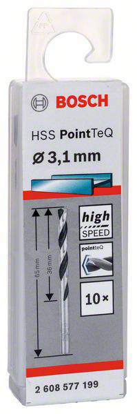 Bosch HSS PointTeQ metal svrdlo, promjera 3,1 mm, pakiran u kutiji od 10 komada.