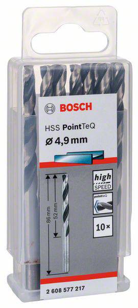 'Bosch HSS PointTeQ svrdlo za metal, Ø 4,9 mm, 10 komada u plastičnoj kutiji. Brzorezno s visokom učinkovitošću.'