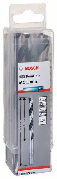 Paket setova svrdla marke Bosch, HSS PointTeQ, promjera 9,1 mm, za visoke brzine, sadržava 10 komada.