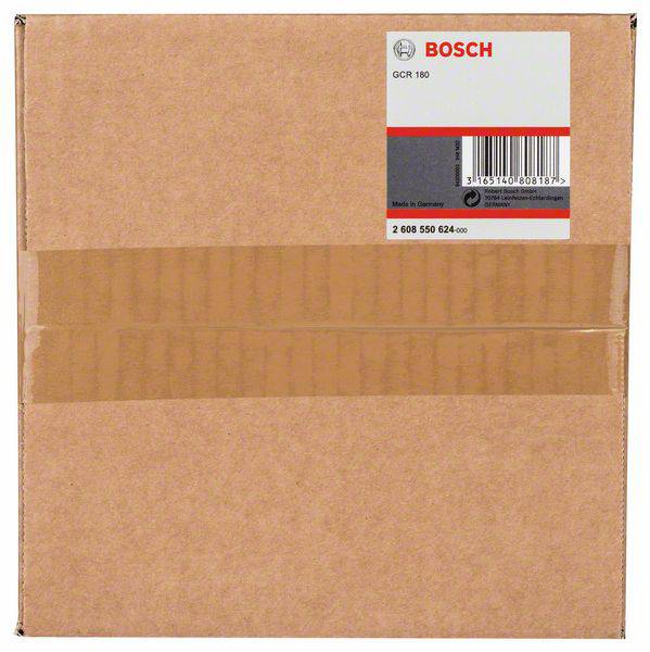 Smeđa kartonska kutija za slanje s crvenim 'Bosch' logotipom i barkod trakom. U gornjem dijelu piše 'GCR 180'.