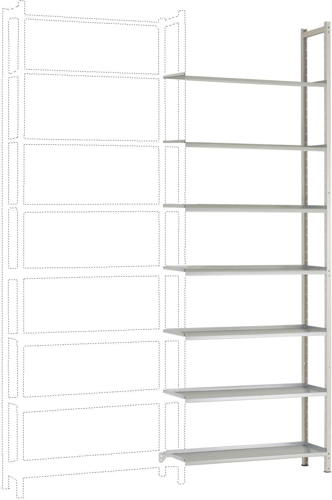 Metalni zidni regal s devet jednoliko raspoređenih polica, pogodan za pohranjivanje knjiga ili dekorativnih predmeta.