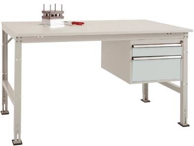 Manuflex AU5767.7035 Compleet werktafel reden universele standaard met kunststof plaat, bxdxh = 2000 x 800 x 760-870 mm Grijs-wit (RAL 7035)