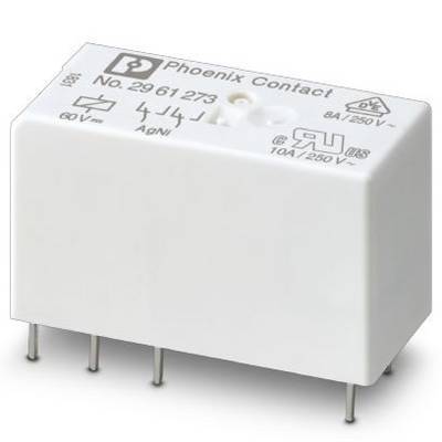 Bijeli Phoenix Contact relej s brojem 2961273, pogodan za 60 V istosmjerni ili 250 V izmjenični napon.