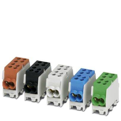 Pet različito obojenih elektrričnih priključaka posloženih jedan do drugog: smeđi, crni, bijeli, plavi i zeleni.
