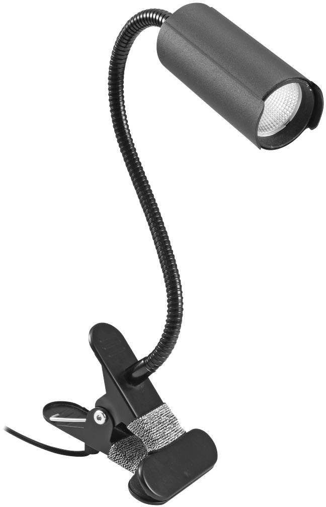 Fleksibilna, crna clip-čitačka lampa s podesivim vratom i LED osvjetljenjem. Idealna za pričvršćivanje na knjige, police ili stolove.