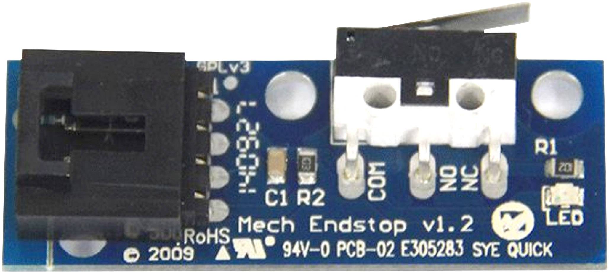 Elektronička komponenta: Mehanički krajnji graničnik v1.2, korišten u 3D pisačima za određivanje pozicije. Sadrži priključke i elektroničke komponente.
