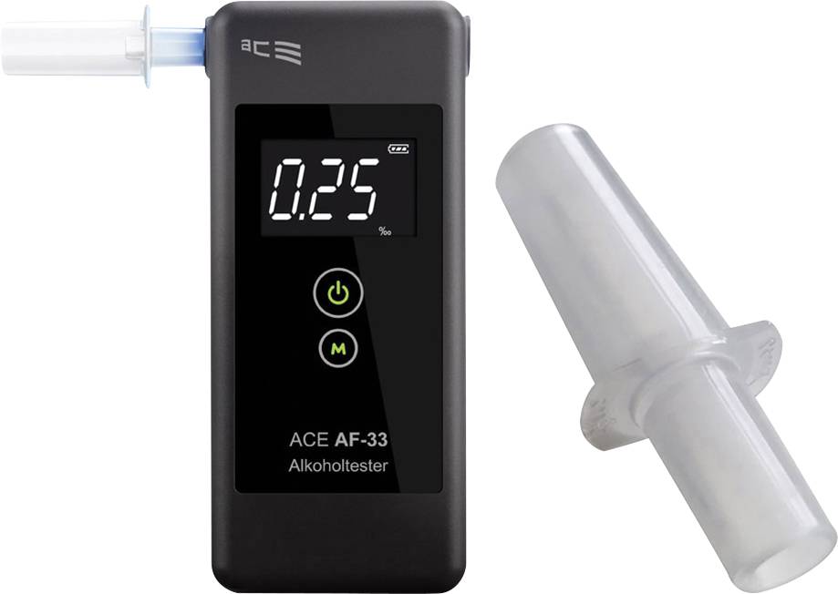 Alkoholtester ACE AF-33 s digitalnim prikazom od 0,25‰, pokazuje koncentraciju alkohola u dahu, uključujući i usnik.