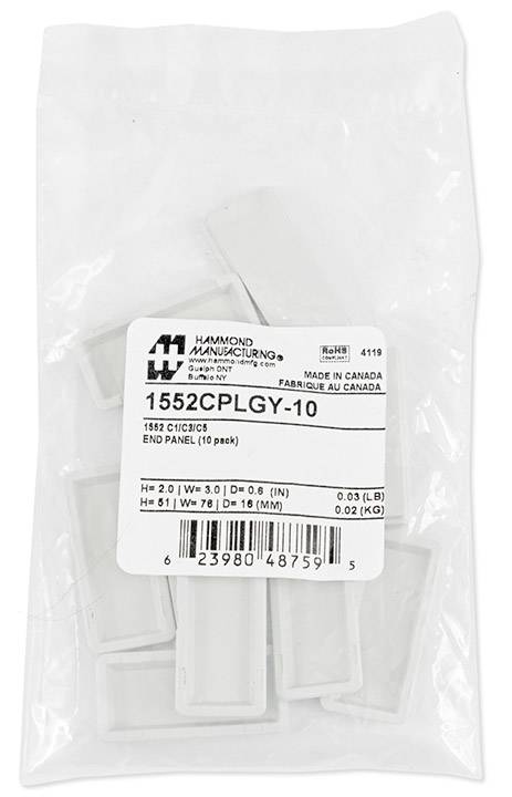 Hammond Electronics 1552CPLGY-10 End plate ABS kunststof Grijs (l x b x h) 51 x 76 x 16 mm 10 stuk(s)