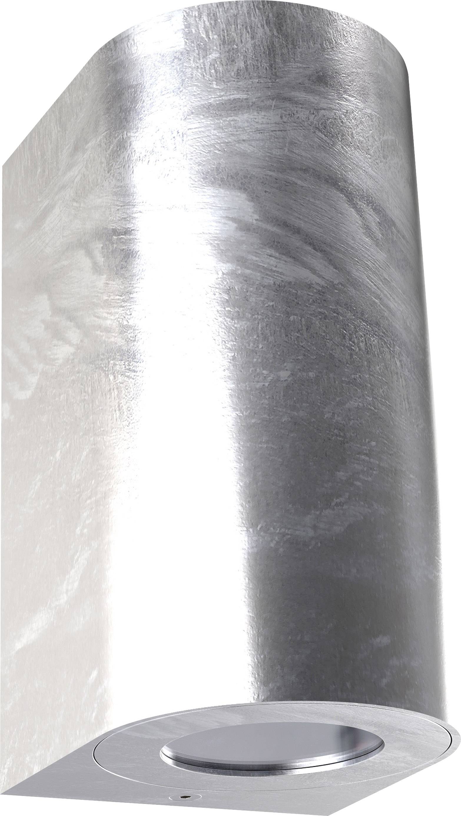 Moderna stropna svjetiljka od brušenog metala, cilindričnog oblika, elegantne srebrne površine, s centralnim reflektorom.
