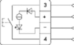 Elektrotehnička shema elektroničke komponente s diodom, tranzistorom i priključcima označenim brojevima 3 i 4.