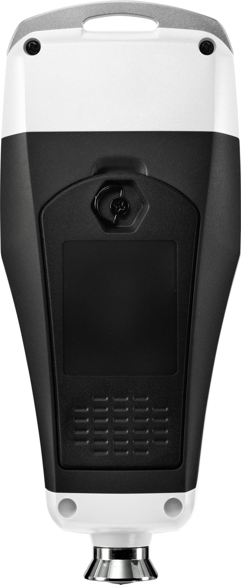 Ručni mjerni uređaj s prikazom i tipkovnicom na prednjoj strani. Dizajniran je u crno-bijelom kućištu.