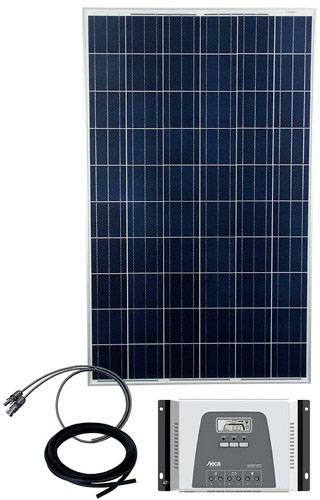 Solarni panel komplet sa solarnim panelom, regulatorom punjenja i kabelima za proizvodnju električne energije. Pogodan za energetski učinkovite primjene na otvorenom prostoru.