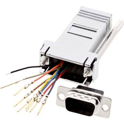 Metalni priključni utikač s djelomično otkrivenim, šarenim kabelima u unutrašnjosti. Pogodan za elektronske spojeve.