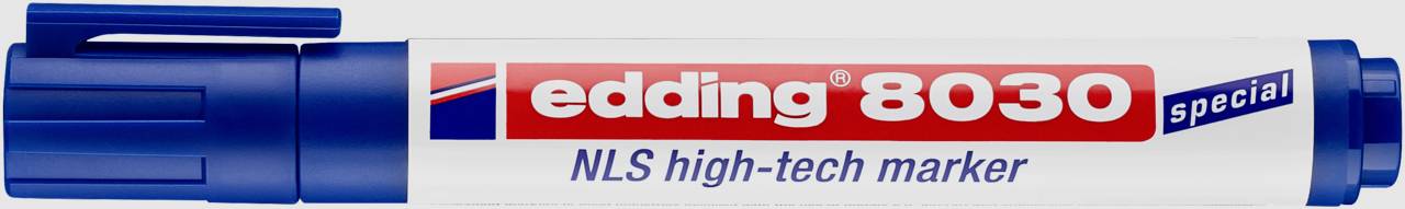Plavi Edding 8030 specijalni marker s natpisom 'NLS high-tech marker'.