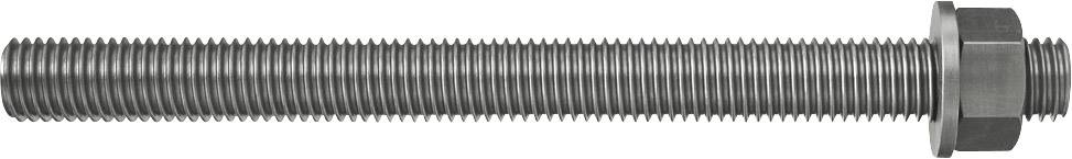 Čelična navojna vijka sa šesterokutnom maticom, prikazana u horizontalnom položaju. Navojna vijka je duga i metalna.