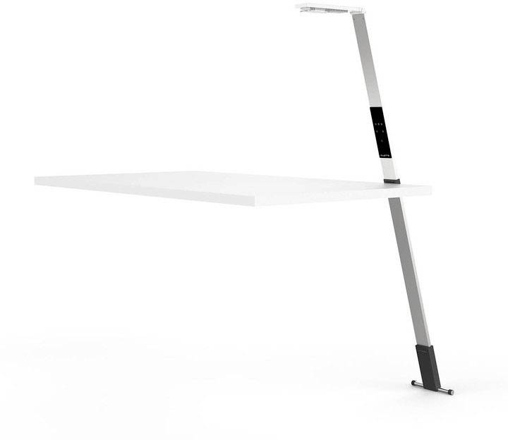 Moderan radni stol s integriranim dizajnom stolne lampe, minimalistički i funkcionalno oblikovan.