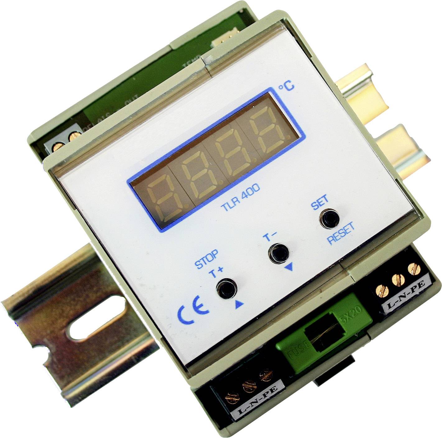 Digitalni uređaj za regulaciju temperature s LED zaslonom za Celzijeve stupnjeve. Prikazuje '8888', simbolizira stanje mirovanja ili pogrešku. CE oznaka vidljiva.