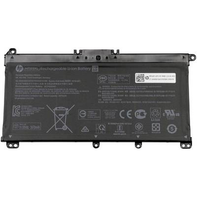Crni HP HT03XL litij-ionski akumulator s vidljivim tehničkim specifikacijama i simbolima za elektroničke uređaje, prepoznatljiv po modelu i kapacitetu.