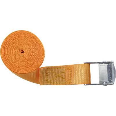 Narančasti sigurnosni pojas s metalnom kopčom, prikazan u rolled-up položaju.