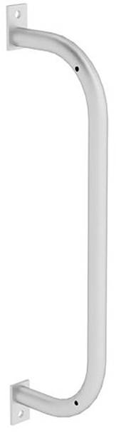 Dugačka srebrna kvaka od metala zaobljenih krajeva, pričvršćena na ravnoj površini.