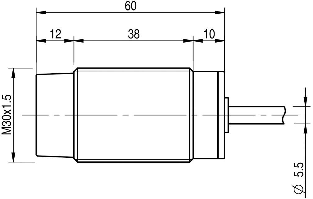 Tehnički nacrt cilindričnog dijela s mjerama: duljina 60 mm, promjer 30 mm, navoj M30x1,5, duljina štapa 10 mm.