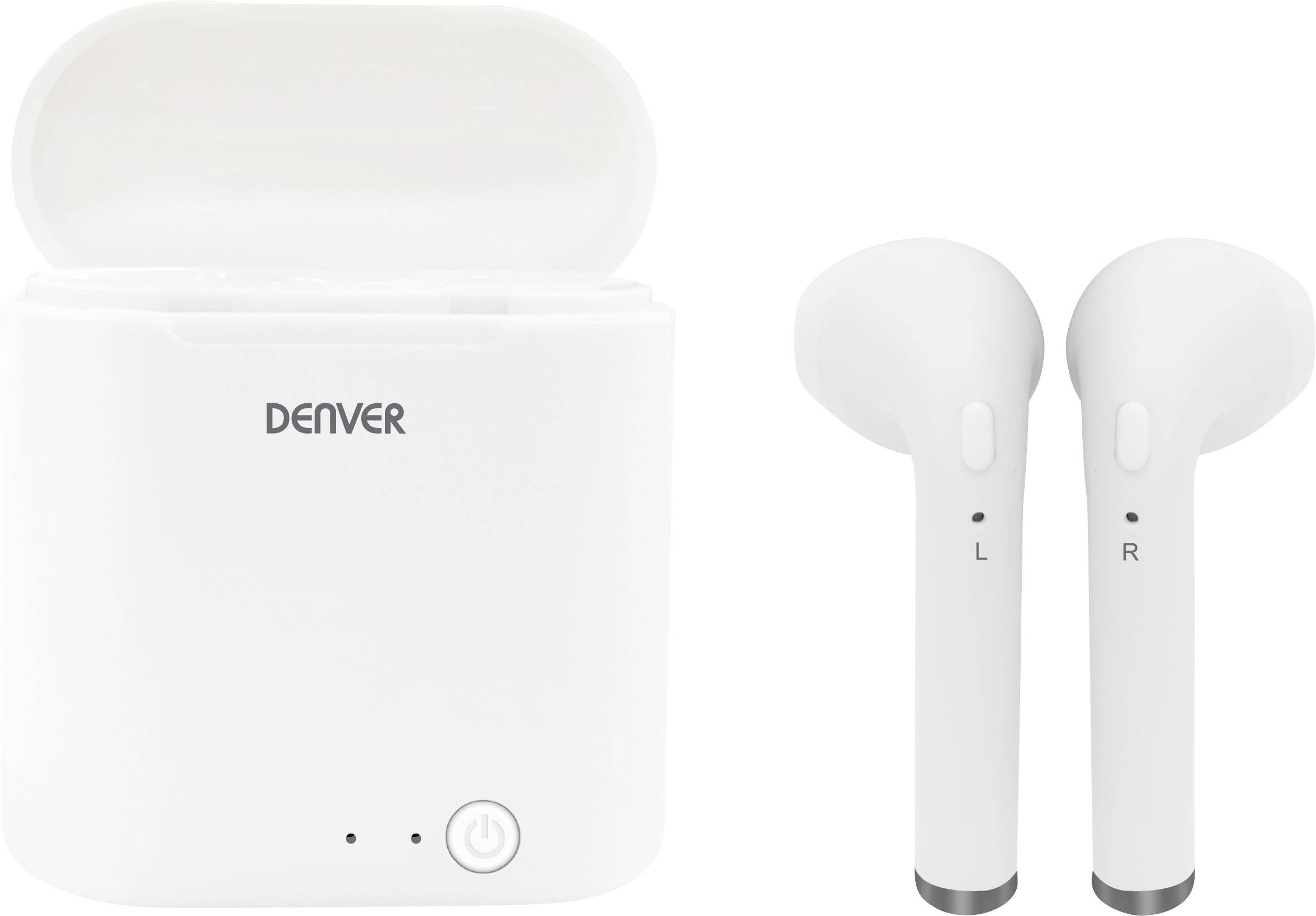 Denver TWQ-40 Mobiele telefoon In Ear oordopjes Bluetooth Wit Oplaadbox
