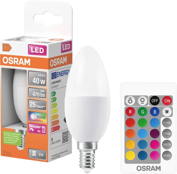 OSRAM HOMELIGHTING 4058075430853 LED Energetska učinkovitost 2021 F (A - G) E14 oblik svijeće 4.9 W = 40 W toplo bijela   1 St.